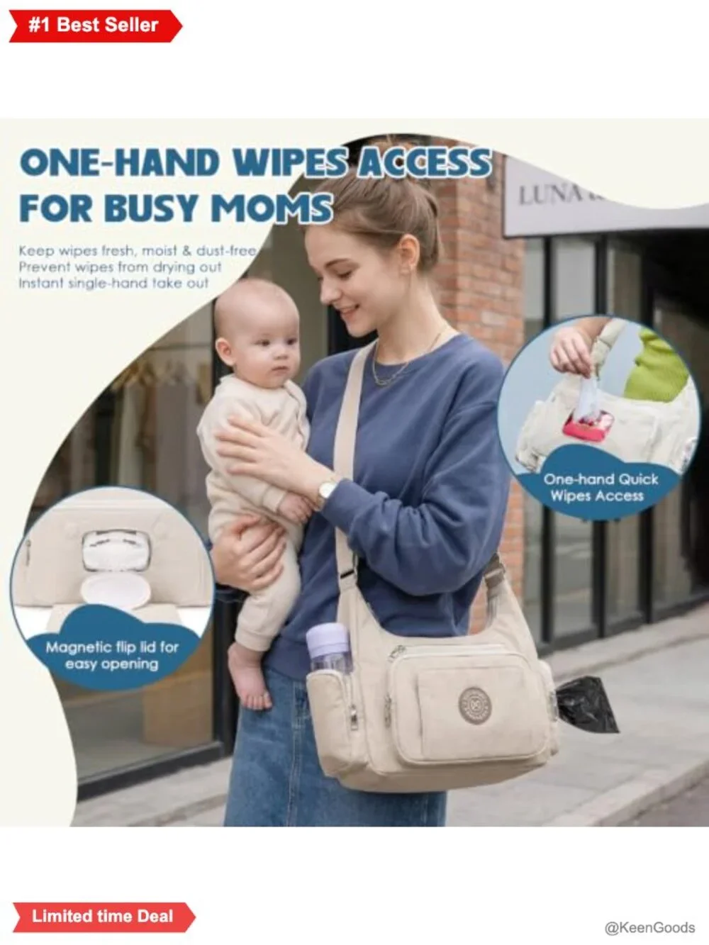 Puffer Diaper Bag Crossbody Nylon Lightweight Mom Bag Wipes Dispenser